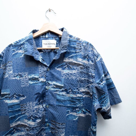 Tori Richard Button Down Short Sleeve Shirt "Sashiko Waves" - Picture 3 of 7